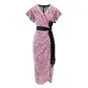 Concept A Trois Women's Pink / Purple / Rose Gold Midi Wrap Sequins Dress- Pouder Pink In Pink/purple/rose Gold