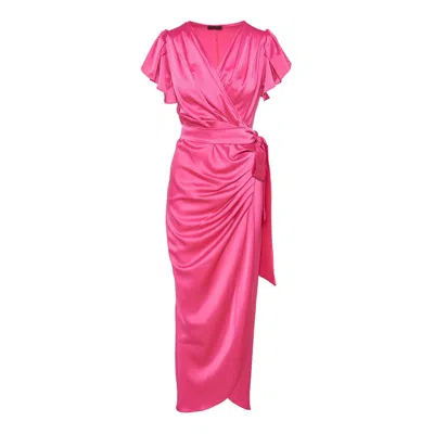 Concept A Trois Women's Pink / Purple Wrap Cocktail Pink Long Dress In Pink/purple