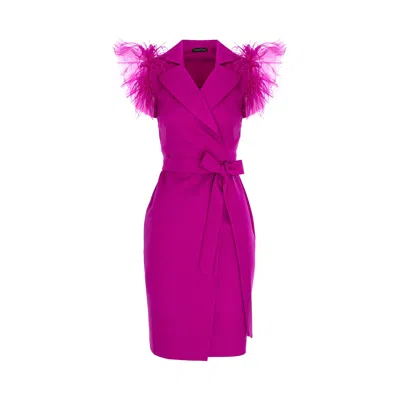 Concept A Trois Women's Purple Short Blazer Dress With Tulle And Ostrich Feathers - Magenta