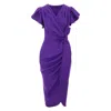 Concept A Trois Women's Purple Ultra Violet Wrap Cocktail Dress With Wing Sleeves & Ruffles