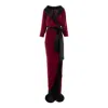 Concept A Trois Women's Red Bordeaux Side Over Side, Long Shawl Collar Dress In Red