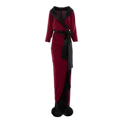 Concept A Trois Women's Red Bordeaux Side Over Side, Long Shawl Collar Dress