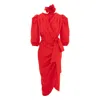 Concept A Trois Women's Red Cocktail Dress With Puff Sleeves And Flower Accessory In Red