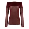 Concept A Trois Women's Red Off Shoulder Bordeaux Tulle Blouse In Red