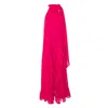 Concept A Trois Women's Red Raspberry Long Dress With Deep Slits And Ruffles In Red