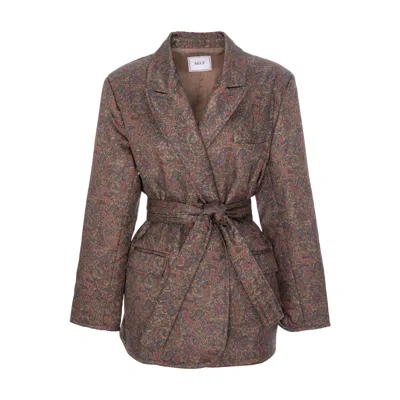 Concept A Trois Women's Sculptural Heritage Burgundy Blazer With Tonal Paisley Print In Brown