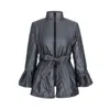 Concept A Trois Women's Short Quilted Jacket In Anthracite Grey With Collar And Drawstring At The Waist In Gray