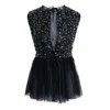 Concept A Trois Women's Short Sequins Vest With Tulle And Feathers At The Waist  - Black In Black