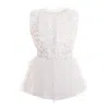 Concept A Trois Women's Short Vest With Sequins, Tulle And Feathers At The Waist - White In White