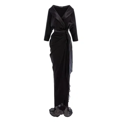 Concept A Trois Women's Side Over Side Long Shawl Collar Dress - Black