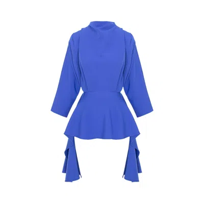 Concept A Trois Women's Structured Blouse With Ruffles - Royal Blue