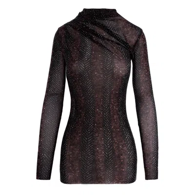 Concept A Trois Women's Tulle Blouse - Bordeaux & Black