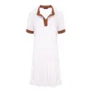 Concept A Trois Women's White / Brown White Short Pleated Dress With Shirt Collar With Brown Contrast Details In White/brown