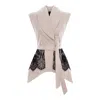 Concept A Trois Women's White Ivory Hourglass Vest, Side Over Side With Black Lace Details In White