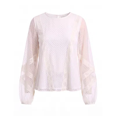 Concept A Trois Women's White Ivory Tulle And Lace Blouse In Neutral