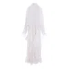 Concept A Trois Women's White Pink Set: Cap And Long Wide Dress With Cascading Ruffles In White