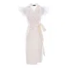 Concept A Trois Women's White Short Wrap Blazer Dress With Winged Tulle Sleeves In White