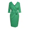 Concept A Trois Women's Wrap Three Quarter Length Sleeve Green Dress In Green