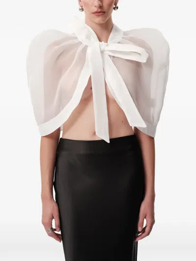 Concepto Fade Bow-detail Puff-sleeve Sheer Cape In White