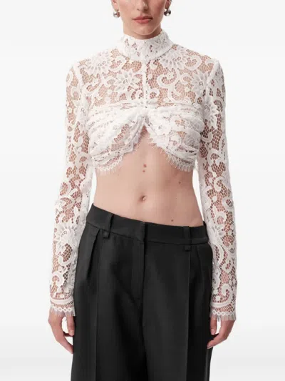 Concepto Mist Lace Long-sleeved Cropped Blouse In White