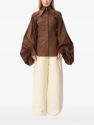 Concepto Oasis Bishop-sleeve Shirt In Brown