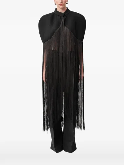 Concepto Raven Fringe-trimmed Cape In Black