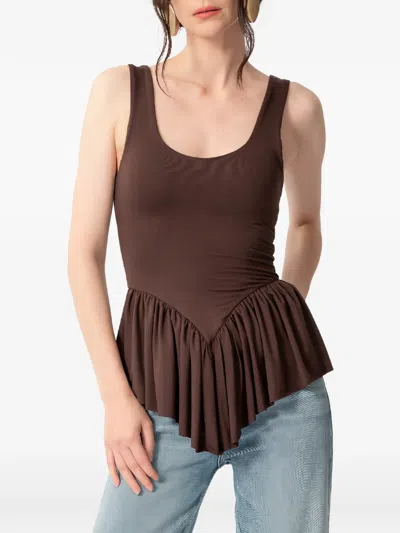 Concepto Thera Ruffled Peplum Top In Brown