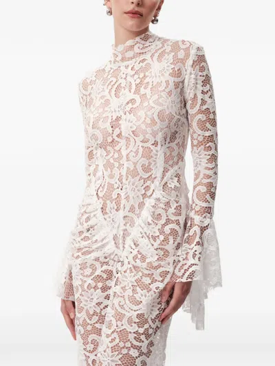Concepto Veil Lace Long-sleeved Fitted Maxi Dress In White