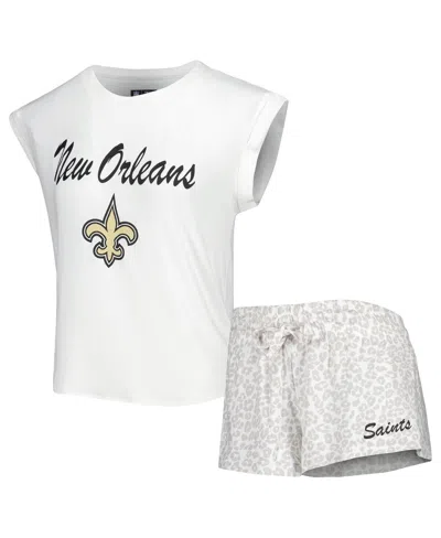 Concepts Sport 2-piece Women's White/cream New Orleans Saints Montana Knit Top And Shorts Sleep Set