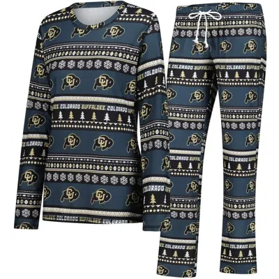 Concepts Sport Black Colorado Buffaloes Ugly Sweater Holiday Long Sleeve Top & Pants Sleep Set In Blue