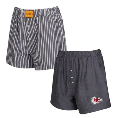 Concepts Sport Black Kansas City Chiefs Two-pack Stripes And Solids Boxer Shorts Set In Blue