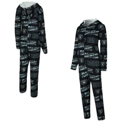 Concepts Sport Black Las Vegas Raiders Roadway Allover Print Microfleece Full-zip Union Suit