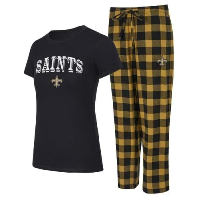 Concepts Sport Black/gold New Orleans Saints Avondale T-shirt & Pants Flannel Pj Set