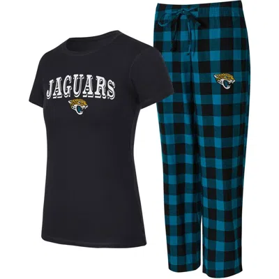 Concepts Sport Black/teal Jacksonville Jaguars Avondale T-shirt & Pants Flannel Pj Set In Multi