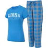 Concepts Sport Blue/gray Detroit Lions Avondale T-shirt & Pants Flannel Pj Set In Blue