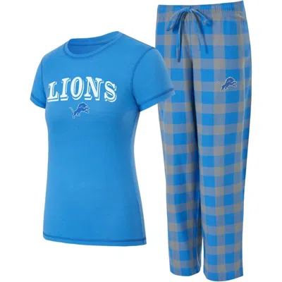 Concepts Sport Blue/gray Detroit Lions Avondale T-shirt & Pants Flannel Pj Set