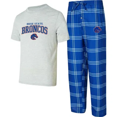 Concepts Sport Men's Boise State Broncos T-shirt Pants Sleep Set In Royal,gray