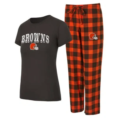 Concepts Sport Brown/orange Cleveland Browns Avondale T-shirt & Pants Flannel Pj Set In Multi