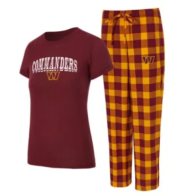 Concepts Sport Burgundy/gold Washington Commanders Plus Avondale T-shirt & Pants Flannel Pj Set In Multi