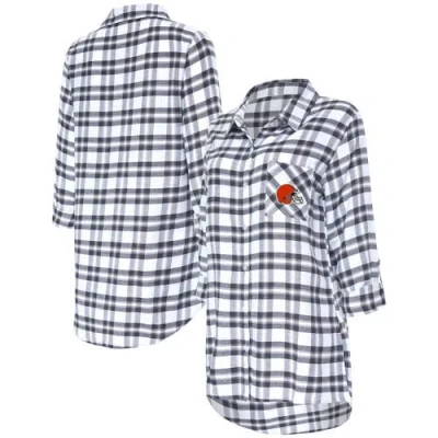 Concepts Sport Charcoal Cleveland Browns Sienna Plaid Full-button Long Sleeve Nightshirt In Multi