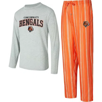 Concepts Sport Men's Cincinnati Bengals Petition Long Sleeve T-shirt Pants Sleep Set In Orange,heather Gray