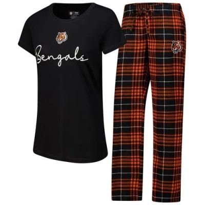 Concepts Sport Women's Cincinnati Bengals Vector T-shirt Flannel Pants Sleep Set In Black,orange