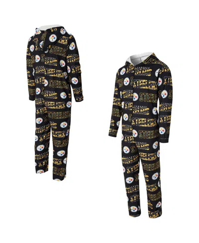 Concepts Sport Concept Sport Men's Black Pittsburgh Steelers Shuffle All-over-print Microfleece Full-zip Union Suit In Multi