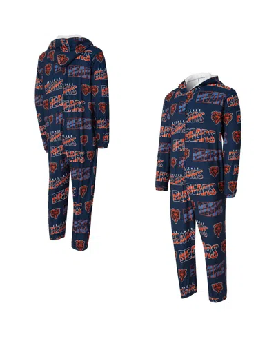 Concepts Sport Concept Sport Men's Navy Chicago Bears Shuffle All-over-print Microfleece Full-zip Union Suit In Blue
