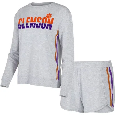 Concepts Sport Gray Clemson Tigers Cedar Tri-blend Long Sleeve T-shirt & Shorts Sleep Set In Red