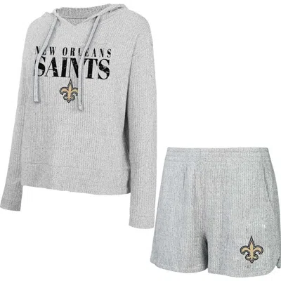 Concepts Sport Gray New Orleans Saints Juniper Long Sleeve Hoodie T-shirt & Shorts Set