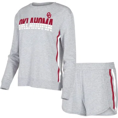Concepts Sport Gray Oklahoma Sooners Cedar Tri-blend Long Sleeve T-shirt & Shorts Sleep Set