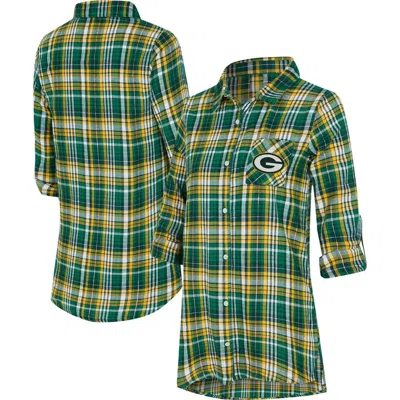Concepts Sport Green Green Bay Packers Laney Plaid Tri-blend Full-button Nightshirt