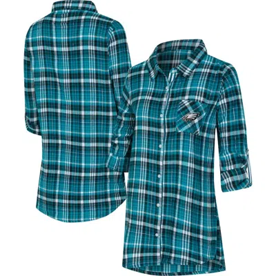 Concepts Sport Green Philadelphia Eagles Laney Plaid Tri-blend Full-button Nightshirt In Blue