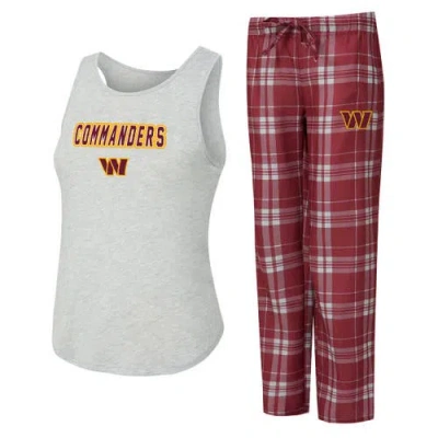 Concepts Sport Heather Gray/burgundy Washington Commanders Regulate Plaid Tank Top & Pants Sleep Se